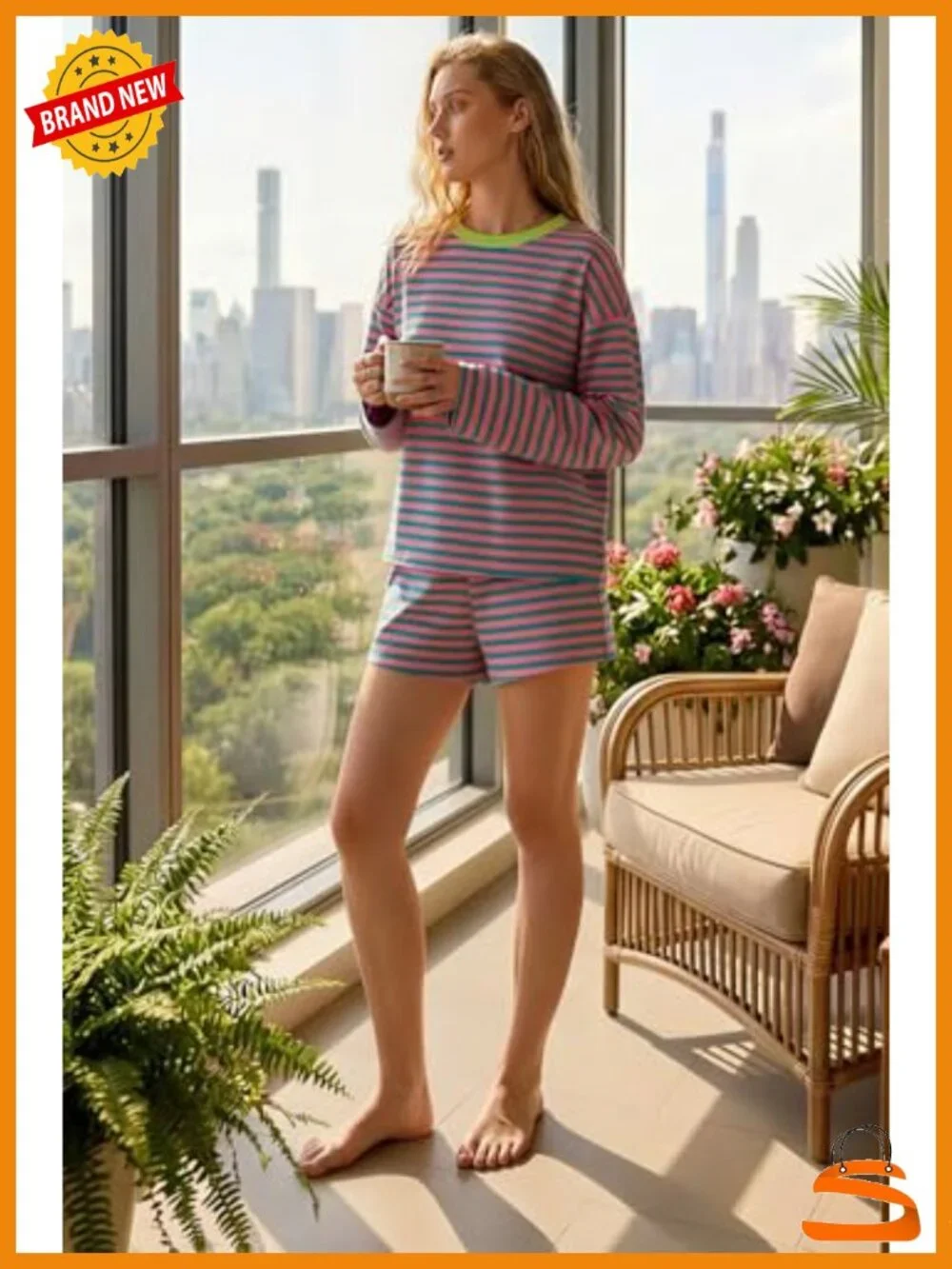 Women 2 Piece Lounge Set Long Sleeve Top and Shorts with Pockets